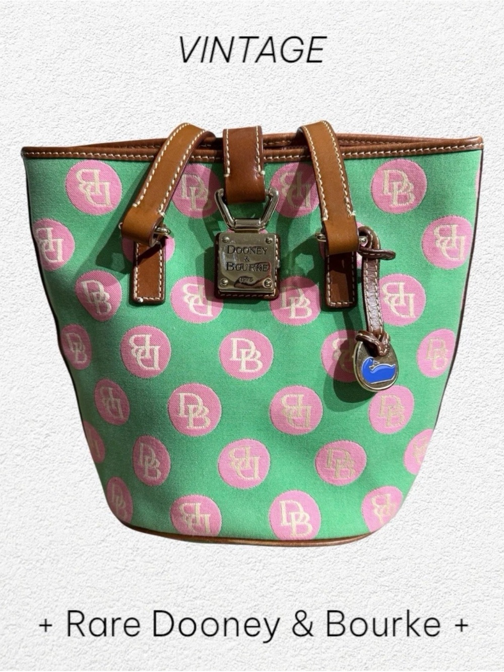 Vintage Dooney & Bourke Rare Color Bucket Bag/ Purse- Monogram Pink & Green
